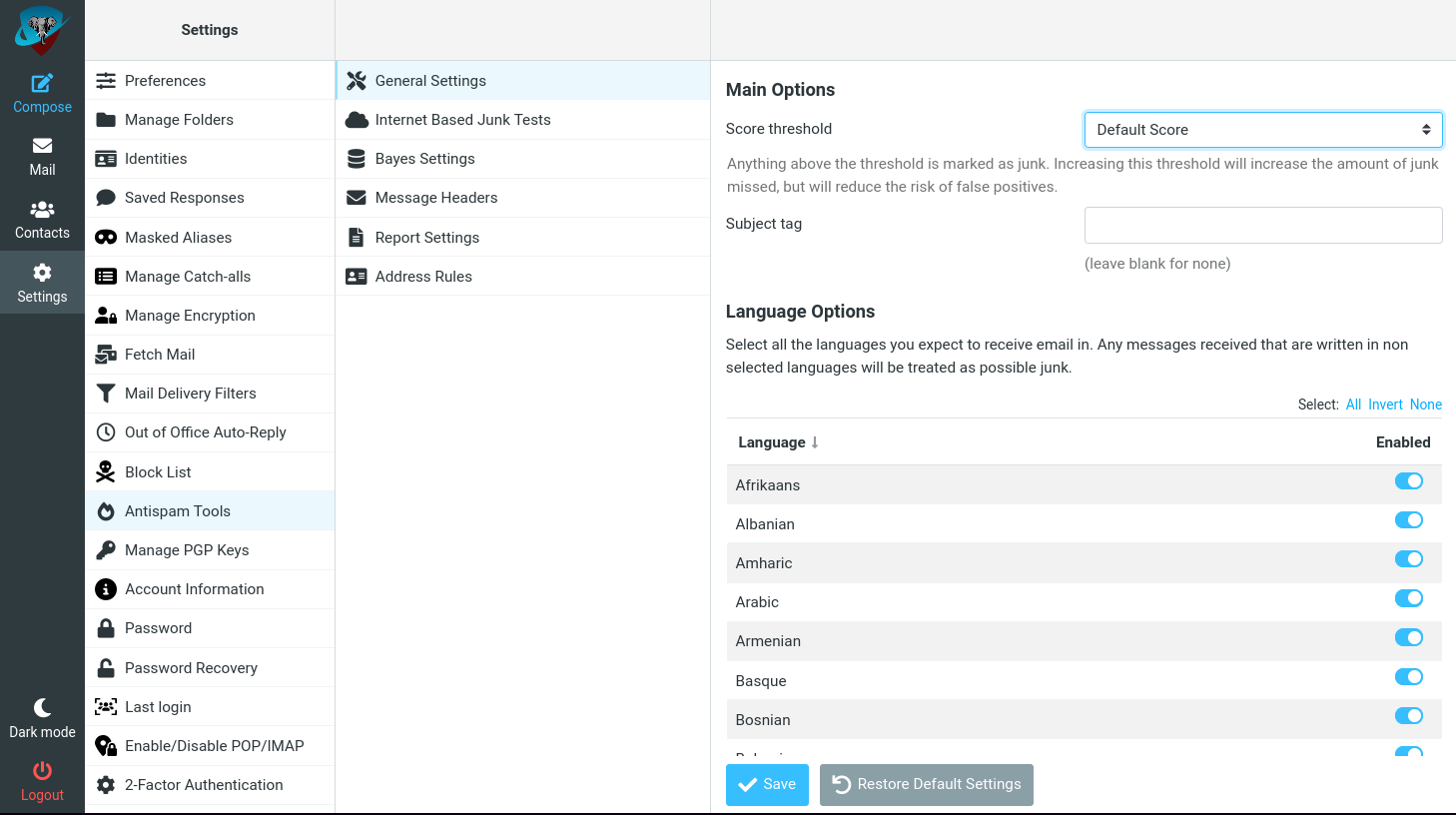 Antispam Settings