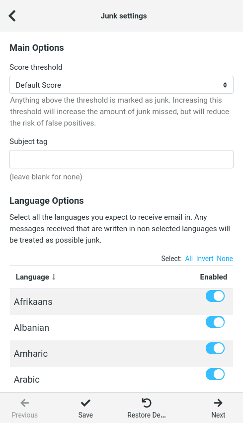 Antispam Settings